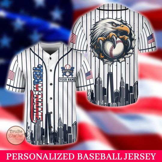 Discover Customized Eagle Patriotic Baseball Jersey, Personalized 4th of July Independence Day