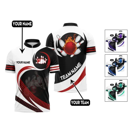 Discover Custom Flame Ball Bowling Jersey Shirt For Men Custom Bowling Team Shirts