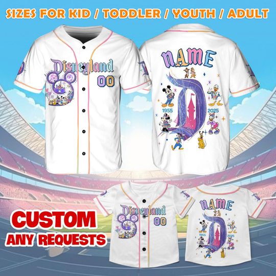 Discover Disneyyland 1955-2025 Jersey Shirt, Mickeyy and Friends Baseball Jersey, Disneyyland 70Th Anniversary Jersey