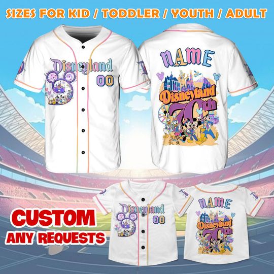 Discover Retro Disneyyland 70th Anniversary Jersey Shirt, Mickeyy and Friends Baseball Jersey
