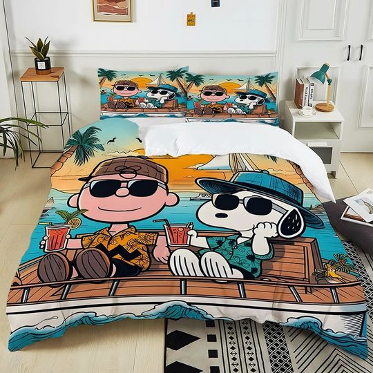 Discover duvet cover pillowcase, Snoopy cute bedding set