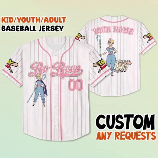 Discover Custom Bo Peep Baseball Jersey Shirt, Personalized Toy-Inspired Kid/Youth/Adult
