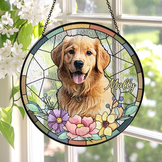 Discover Personalized Dog Portrait Suncatcher – Custom Stained Glass Pet Memorial