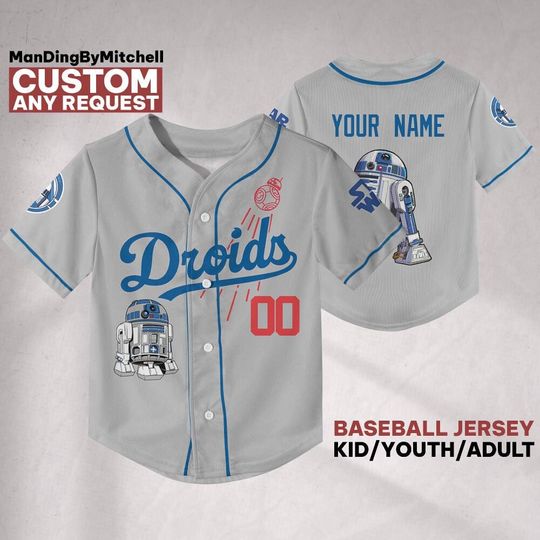 Discover Personalize Starr Warss Astromech Droids R2 D2 Grey Baseball, Kid Adult Matching