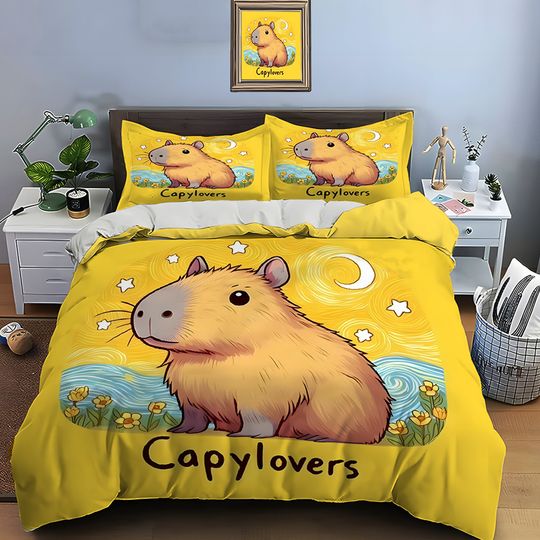 Discover Cute Cartoon Capybara Print Bedding Set