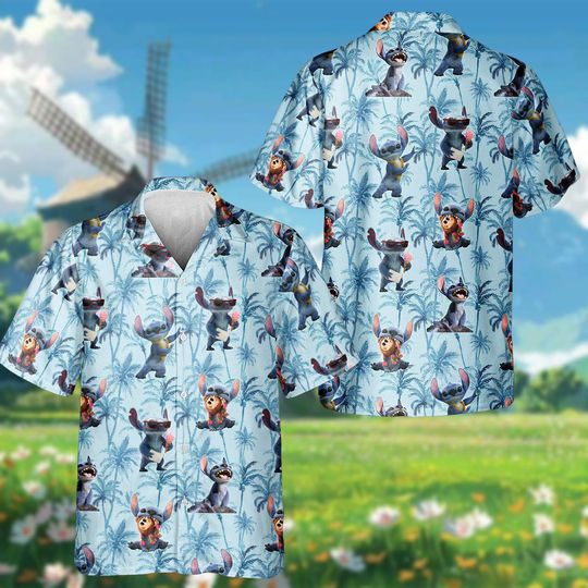 Discover Retro Stitchh Floral Hawaiian Shirt, Disneyyy Cartoon Aloha Button Shirt
