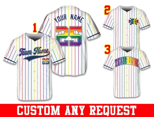 Discover Personalized Name Number LGBTQ Baseball Jersey, Custom Rainbow Pride Jersey, Pride Month Game Day Outfit For LGBT Community Baseball Fans