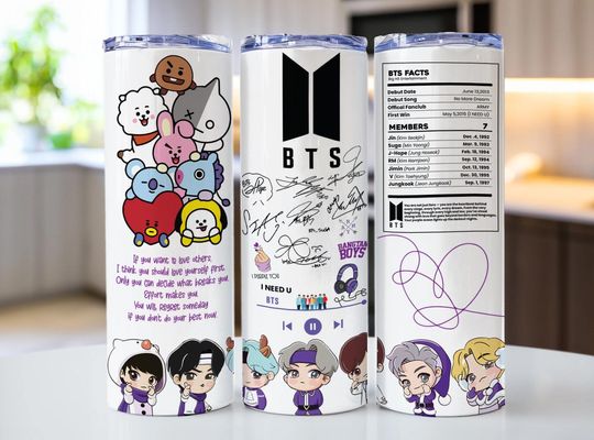 Discover BTS Skinny 20 oz Tumbler with Lid and Straw