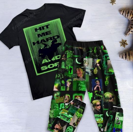 Discover Billie Eilish Pajamas Set, Hit Me Hard and Soft Pajamas Set, Billie Eilish Christmas Pajamas Set.