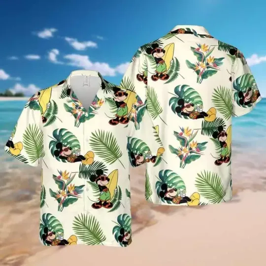 Discover Cute Mickeyy mouse Surfing Summer Beach Tropical Leaves 3D HAWAII SHIRT US Size