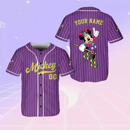 Discover Personalized Mickeyy & Friends Happy Mardi Gras Fat 3D Baseball Jersey Shirt
