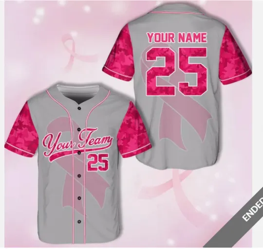 Discover Personalized Breast Cancer Awareness Pink Ribbon 3D Baseball Jersey Shirt
