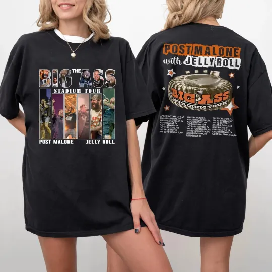 Discover Post Malone Jelly Roll 2025 Tour Big Ass Stadium Tour Concert Tour Music T-Shirt