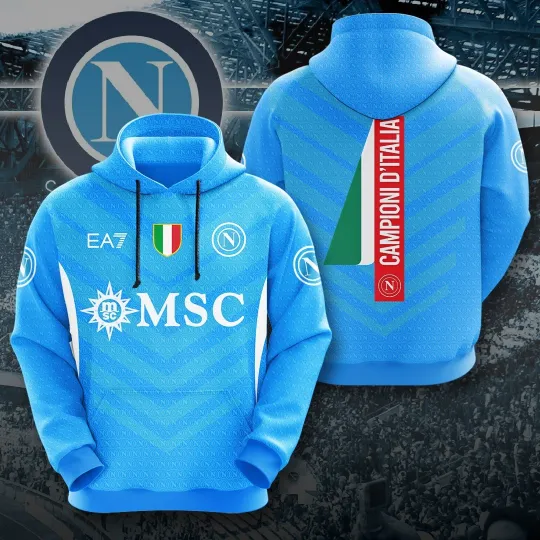 Discover S.S.C.Napoliiiiii 3D Hoodie 2024-2025 Unisex Pullover Italian Football Fan Gift