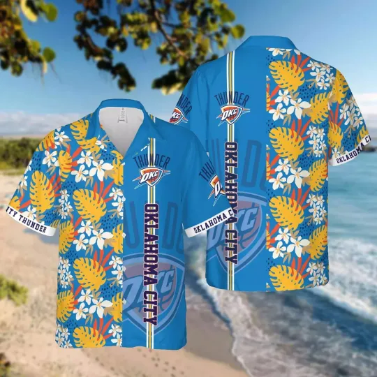 Discover Oklahoma City Basketball Team Thunders Hawaiian Button Down Full Size S-5XL