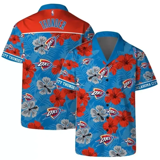 Discover Oklahoma City Basketball Team Thunders Hawaiian Button Down Full Size S-5XL