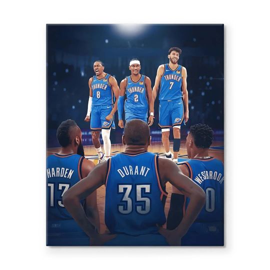 Discover Thunder Legends vs Rising Stars Poster, Wall Art, Durant Westbrook Harden vs SGA Giddey Jalen Print