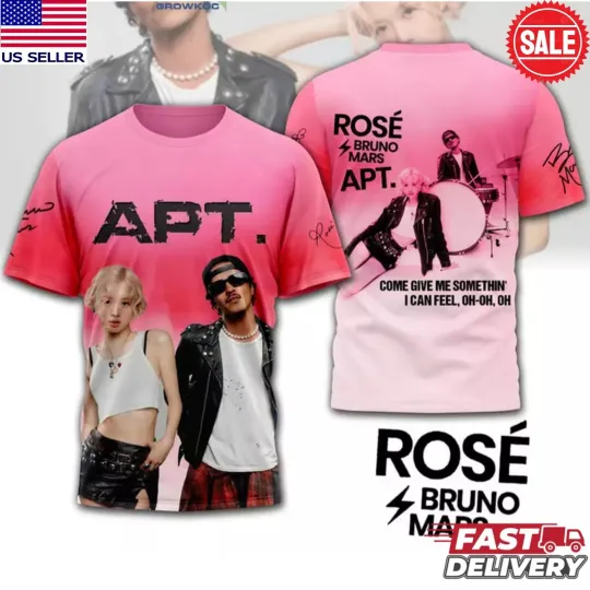 Discover Rose Blackpink Bruno Mars Apt. 2024 3D T-Shirt Gift For Fan