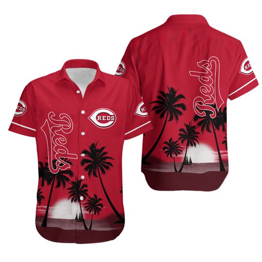 Discover Cincinnati Team Reds Short Sleeve Button Up Tropical Hawaiian Shirt