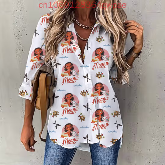 Discover Disneyyy moanaa Casual Long Sleeve Blouse Women's Button Shirt