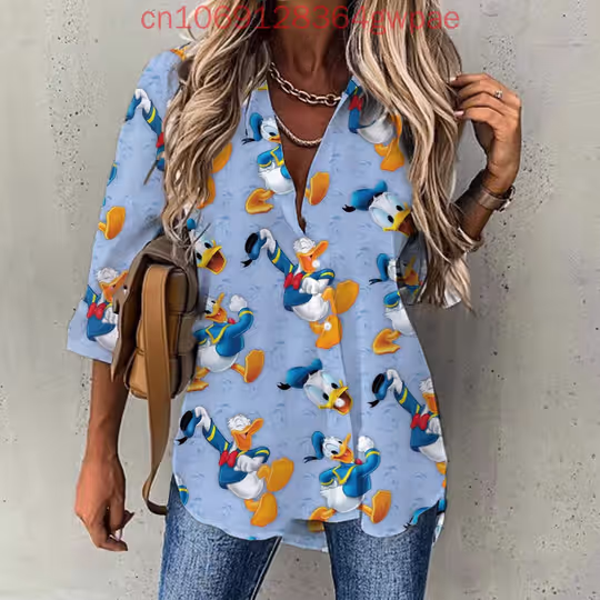 Discover Disneyyy Donald Duckk Casual Blouse Long Sleeve Women's Shirt