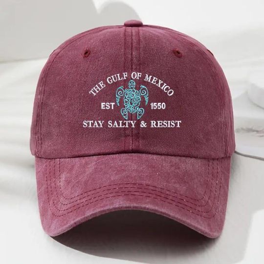 Discover Embroidered Gulf of Mexico Stay Salty Resistance Hat, Subtle Anti Trump Political