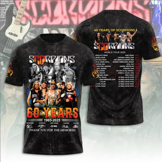 Discover Scorpions 60th Anniversary Tour T-Shirt 2025 – Licensed 3D All Over Print Rock