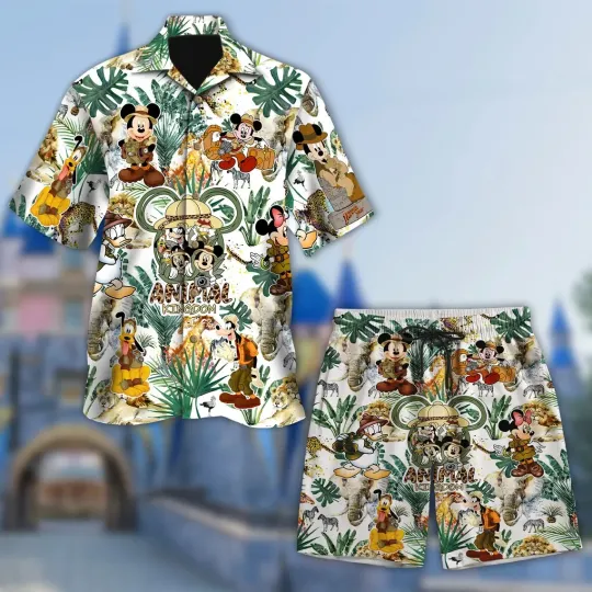 Discover Mickeyy And Friends Safari Hawaiian Button Down Shirt