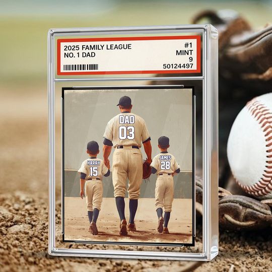 Discover Personalized Baseball No. 1 Dad Man And Kids Trading Card Style Acrylic Plaque
