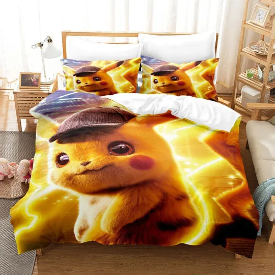Discover Gift Bedding Set PKM Pika Single Double King Duvet Cover+Pillowcase Quilt