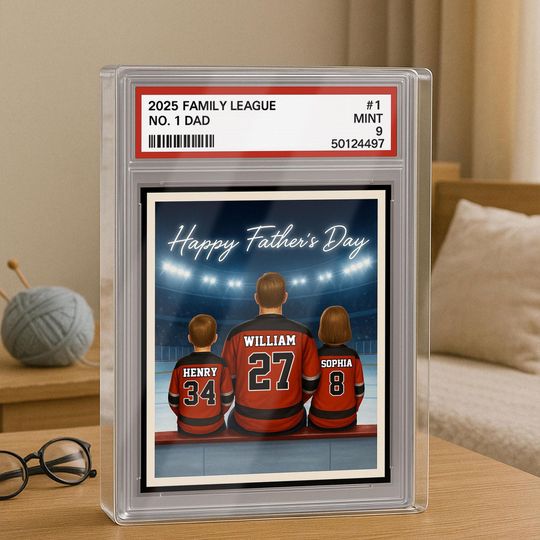 Discover Hockey Daddy's Dream Team, Personalized No.1 Dad Man & Kids Trading Card Style Plaque