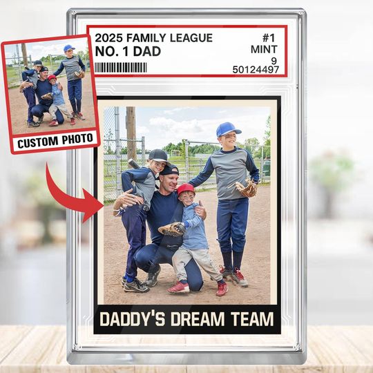 Discover Baseball No. 1 Dad Man & Kids Trading Card Style Personalized Photo Acrylic Block