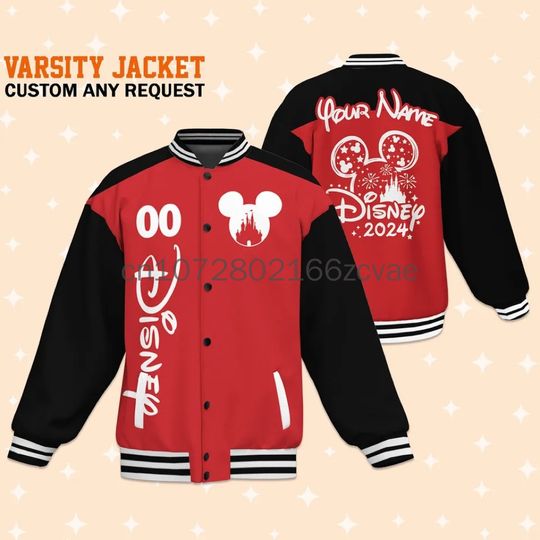 Discover 2024 New Custom Mickeyy Disneyyy Varsity Jacket Disneyyy Casual Baseball Jacket