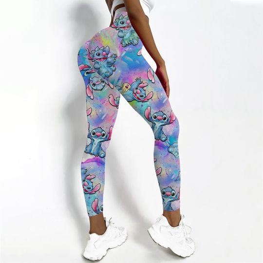 Discover Disneyyy Stitchh Printed Tights Women's High Waist Sexy Push Up Hip Yoga