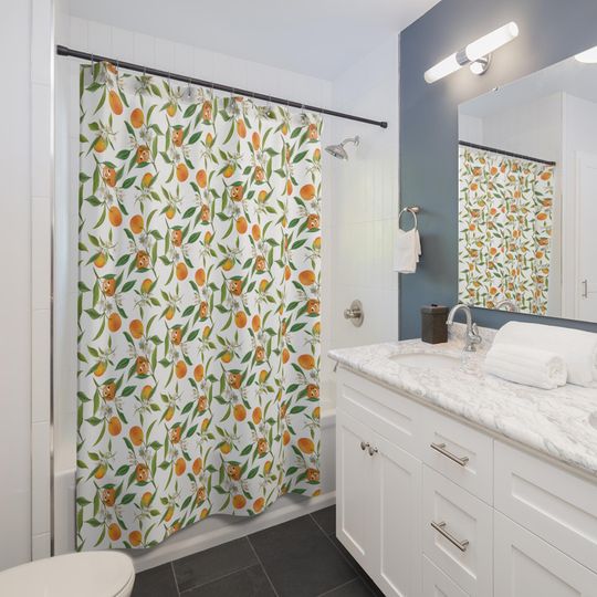 Discover Disneyyy, Florida Orange Bird Shower Curtain, Retro 70s Vintage Style Home Decor