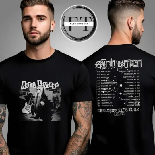 Discover Avril Lavigne Greatest Hits Tour 2025 Dateback Two Sided Unisex T-Shirt