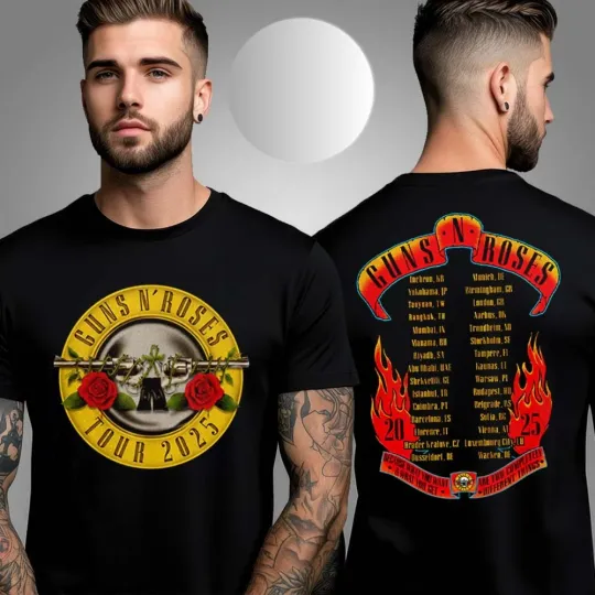 Discover Gun N Rose Bullet Logo World Tour 2025 Two Sided Unisex T-Shirt