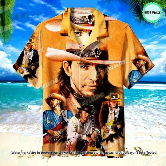 Discover Stevie Ray Vaughan Hawaiian button shirt