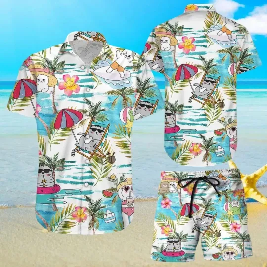 Discover Beach Dog and Cat Hawaiian Button Down Shirt Unisex Adults S-5XL