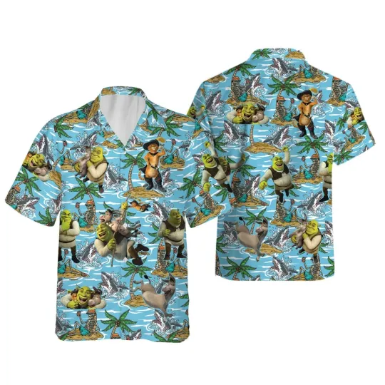 Discover Shrek Cotton Hawaiian Button Down Shirt Unisex Adults S-5XL