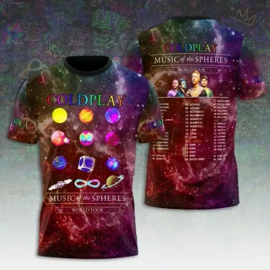 Discover Coldplay Music Of The Spheres Tour-2025 North American Tour 3D T-Shirt