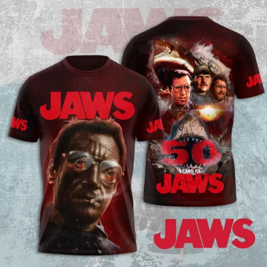 Discover Jaws Movie 50 Years 1975-2025 Thank For The Memories 3D Shirt LH1106