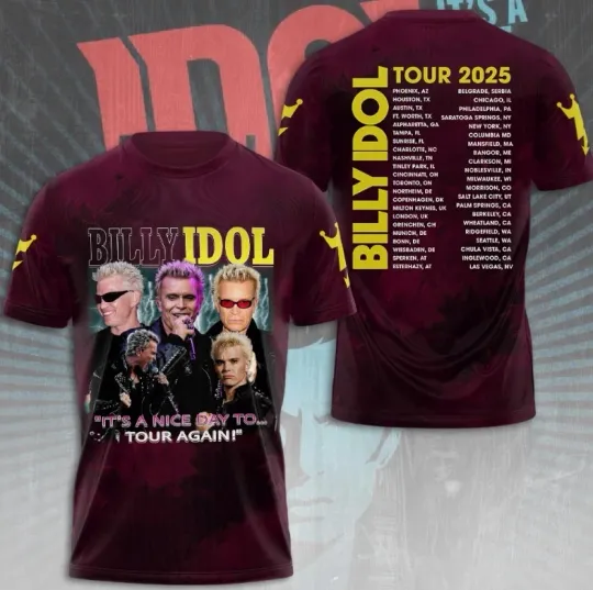 Discover Billy Idol It's A Nice Day To Tour Again 2025 3D All Over Printed T-Shirt