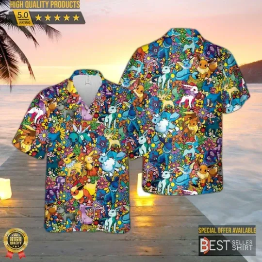 Discover Eevee Evolution Hawaiian Shirt 3D PKM Hawaiian Shirt