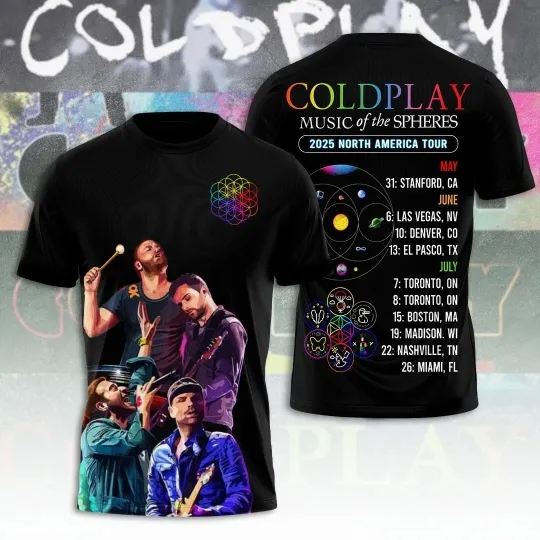 Discover Coldplay band on May 2025 tour T-shirt 3D Great Design New