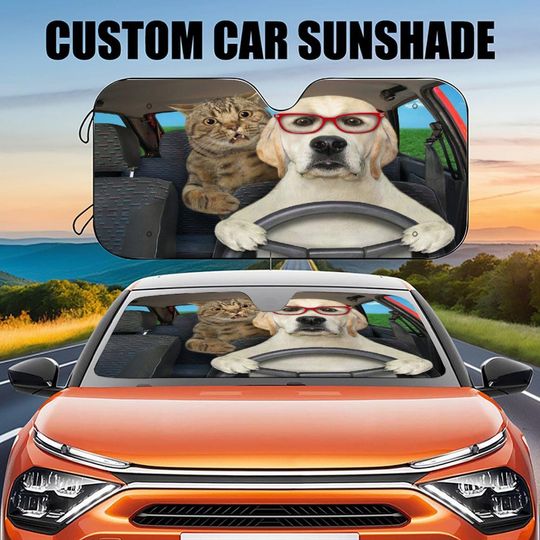 Discover Cat&Dog Driving Car Sun Shade