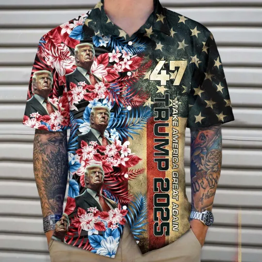 Discover Trump 2025 Make America Great Again-Flowers Tropical Hawaiian Shirt