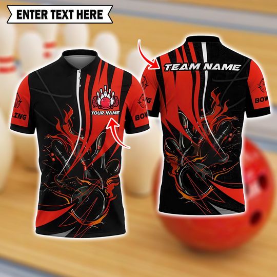 Discover Custom Inferno Bowling Polo Shirt Fireball and Pins, Personalized Name and Team