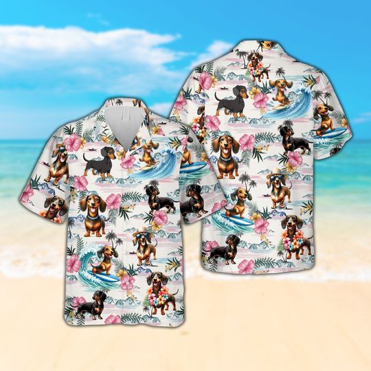 Discover Dachshund Hawaiian Shirt, Dachshund Beach Shirt, Tropical Hawaiian Shirt