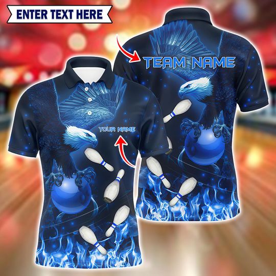 Discover Custom Eagle Bowling Polo Shirt  Blue Flame, Personalized Name & Team Polo shirt